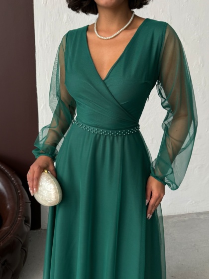 Rochie lunga din tull cu accesoriu in talie - Img 6