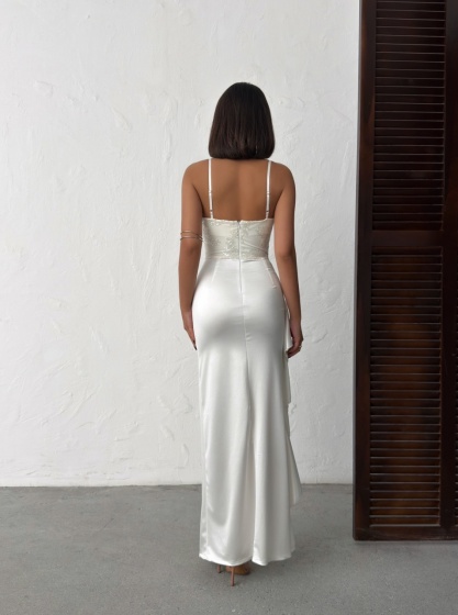 Rochie lunga eleganta din satin cu bust brodat si paiete - Img 3