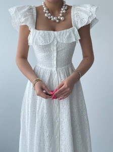 Rochie midi brodata cu nasturi - Img 4