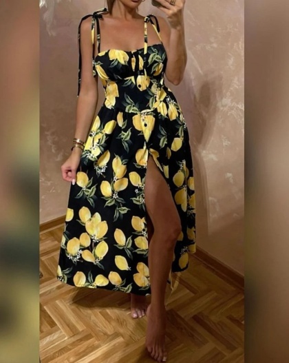 Rochie midi cu imprimeu de lamaie