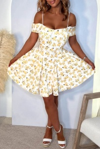 Rochie scurta cu imprimeu floral cu bretele - Img 1