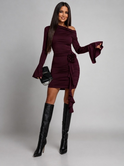 Rochie scurtă din lycra cu accesoriu tip pampon detașabil - Img 2