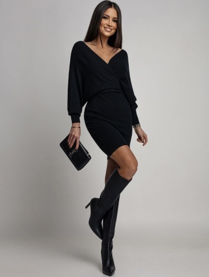 Rochie scurta din tricot cu decolteu in V  - Img 3