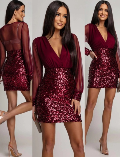 Rochie scurtă elegantă cu paiete și tulle transparent. - Img 3