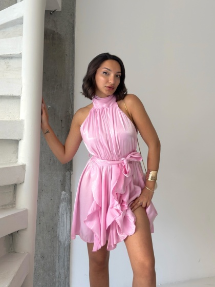 Rochie scurtă elegantă din satin cu falduri