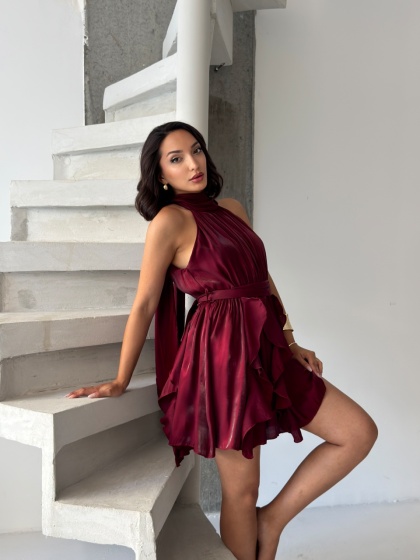 Rochie scurtă elegantă din satin cu falduri - Img 2