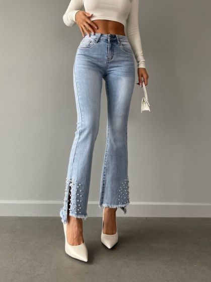 Blugi dama evazati cu perle - Img 1