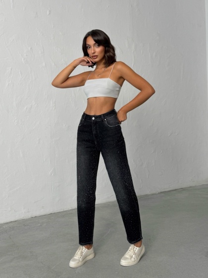 Blugi elastici cu aplicatii din strasuri - Img 4