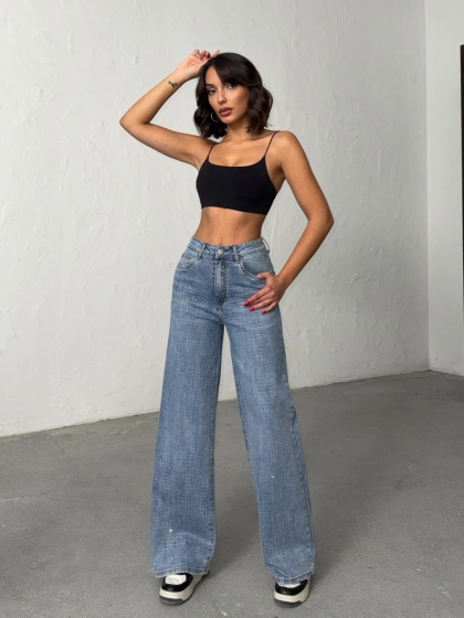 Blugi evazati elastici accesorizati cu strasuri - Img 6