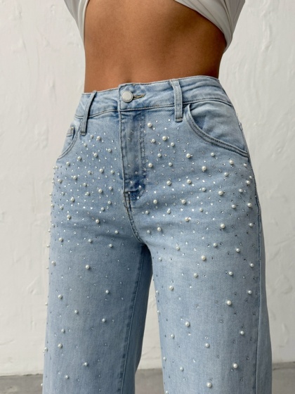 Blugi evazati elastici cu perle - Img 4