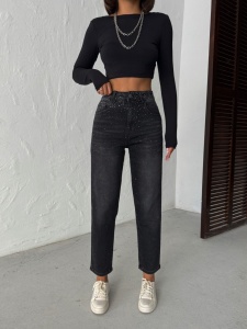 Blugi mom fit cu aplicatii din strasuri - Img 2