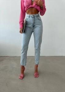 Blugi mom fit cu design simplu - Img 2