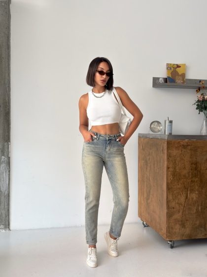 Blugi Mom Fit elastici cu aspect vintage - Img 8
