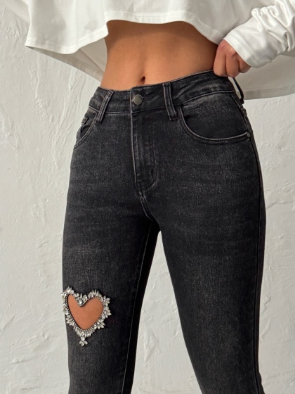 Blugi mom fit elastici cu detaliu inima - Img 5