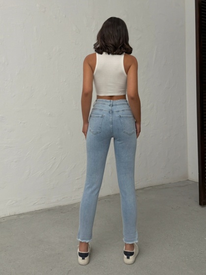 Blugi mom fit elastici cu rupturi - Img 5