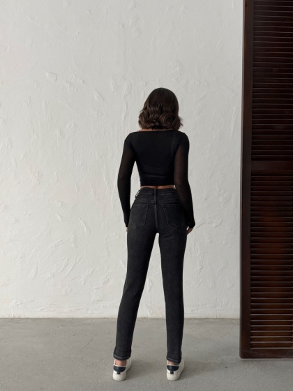 Blugi mom fit elastici cu stropi de vopsea - Img 3