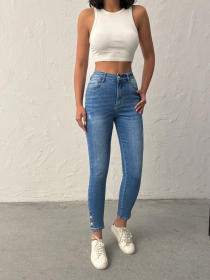 Blugi skinny elastici cu accesoriu nasturi - Img 3