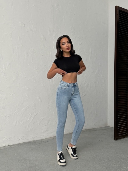 Blugi skinny elastici cu design simplu și croială slim - Img 5