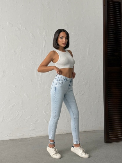 Blugi skinny elastici cu detalii la tiv - Img 5