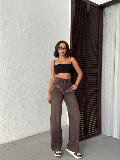 Blugi wide leg cu abraziuni în față - Img 8