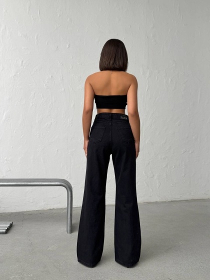 Blugi wide leg cu abraziuni în față - Img 4