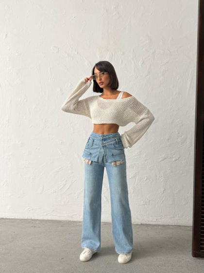 Blugi wide leg cu accesoriu tip fusta - Img 7