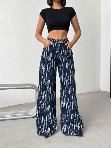 Blugi wide leg cu aspect vintage - Img 3