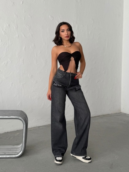 Blugi wide leg cu buzunare pe exterior - Img 5