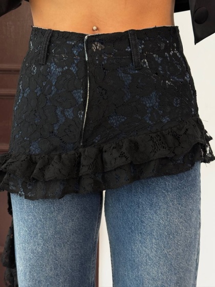 Blugi wide leg cu dantela tip fusta - Img 6