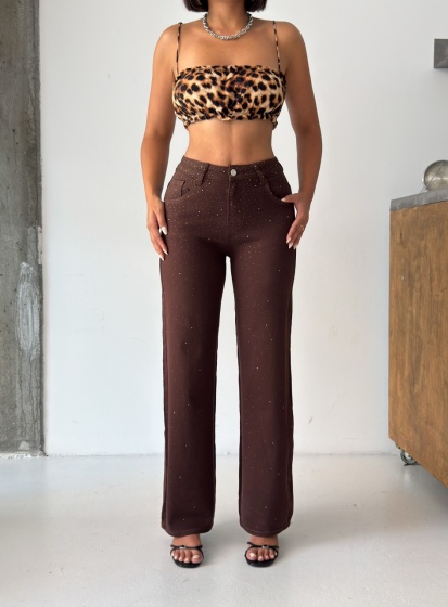 Blugi wide leg cu detalii strasuri - Img 4