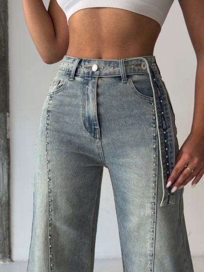 Blugi wide leg cu detalii tinte