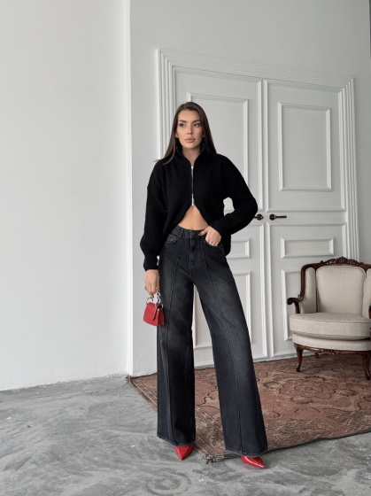 Blugi wide leg cu dunga pe mijloc - Img 3