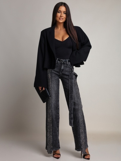 Blugi Wide Leg cu Strasuri - Img 4