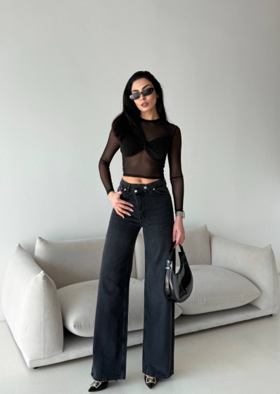 Blugi wide leg cu talie asimetrica - Img 3