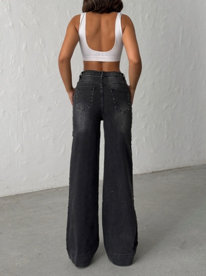 Blugi wide leg cu tinte pe lateral - Img 4