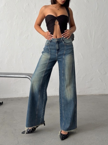 Blugi wide leg cu tiv nefinisat - Img 1