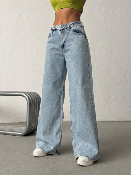 Blugi wide-leg din denim cu detalii ripped - Img 8