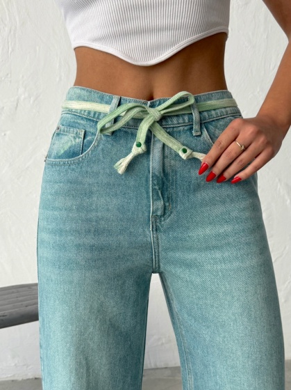 Blugi wide leg subtiri cu siret in talie - Img 3