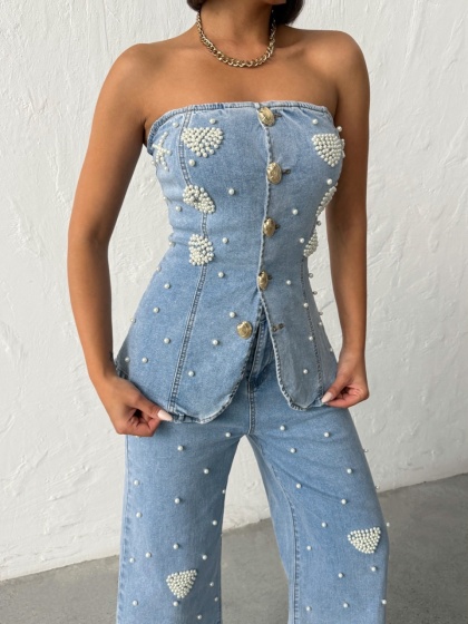 Compleu cu top si pantalon evazat - Img 5