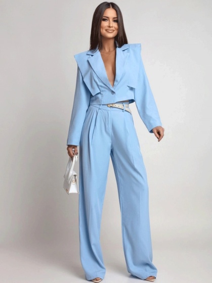 Costum cu pantalon evazat si sacou scurt - Img 1