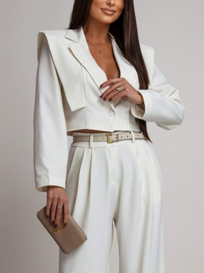 Costum cu pantalon evazat si sacou scurt - Img 4