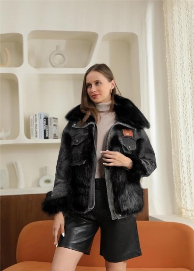 Geacă de blugi căptușită cu blană artificială - Img 1