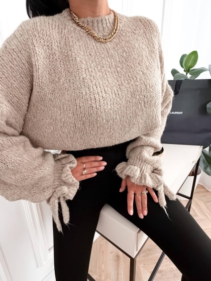 Pulover damă oversized din tricot pufos, cu mâneci largi - Img 2
