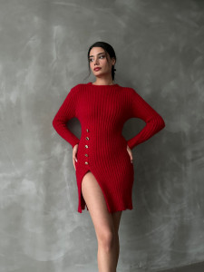 Rochie din tricot cu nasturi decupata pe picior - Img 4