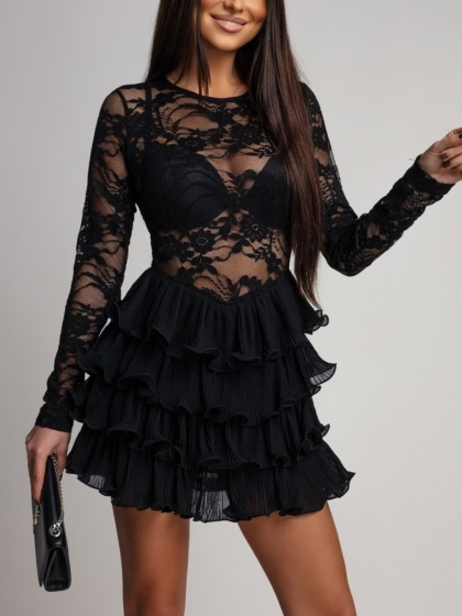 Rochie elegant scurta din dantela cu volane - Img 2