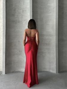 Rochie eleganta cu siret la spate accesorizata cu strasuri - Img 4