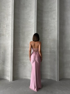 Rochie eleganta cu siret la spate accesorizata cu strasuri - Img 2