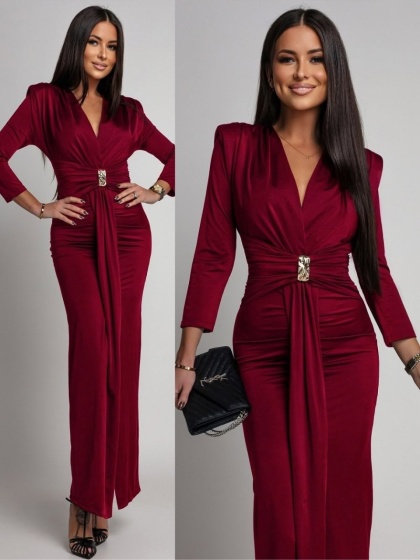 Rochie eleganta din lycra cu drapaj și accesoriu metal