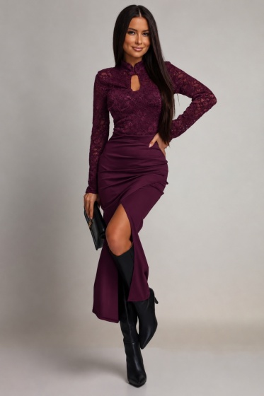 Rochie elegantă din lycra și dantelă catifelată