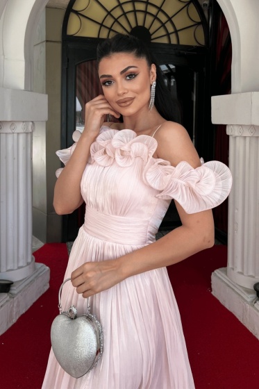 Rochie eleganta din satin creponat cu detaliu volan - Img 2